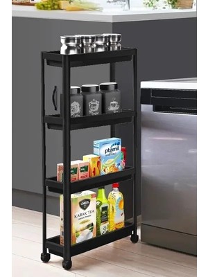 Braventa Collection Sev Plastik 4 Katlı Tekerlekli Organizer Diktördgen Raf Ünitesi Siyah