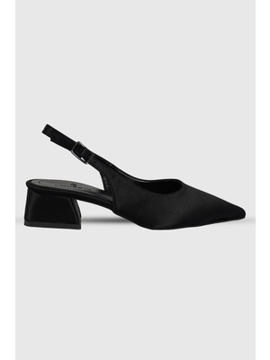 Hazel Siyah Saten Arka Toka Detay Sivri Burun Kadın Topuklu Ayakkabı