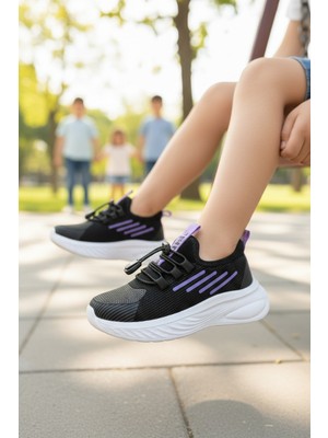 Enoch Çizgi Detaylı Kız Çocuk Spor Ayakkabı Esnek Bağcıklı