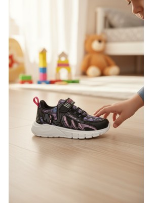 Enoch Graffiti Desenli Kız Çocuk Spor Ayakkabı Cırtlı