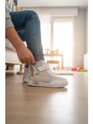 Enoch Kelebek ve Kanat Figürlü Boğazlı Kız Çocuk Spor Ayakkabı Cırtlı