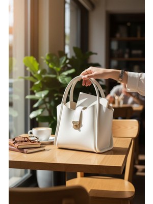 ROYAL LADYS Kadın Çanta – Kilit Detaylı El Çantası | Gold Aksesuarlı, Tam Boy Iç Cüzdanlı, Uzun Askılı