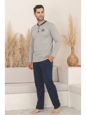Farya Home Dreamy Pamuklu Cepli Düğmeli Yaka Uzun Kollu Örme Erkek Pijama Takımı
