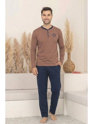 Farya Home Dreamy Pamuklu Cepli Düğmeli Yaka Uzun Kollu Örme Erkek Pijama Takımı