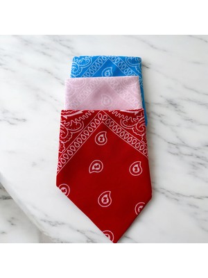 ALS Tasarım Dünyası Kadın Kırmızı, Pembe ve Mavi Renk Etnik Desenli 3'lü  %100 Koton Bandana, Saç Bandı