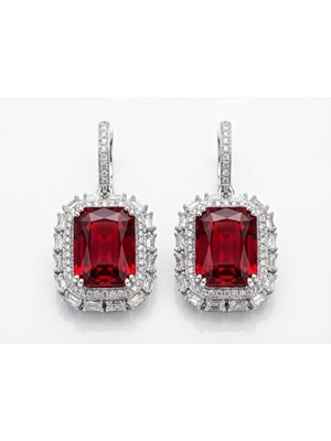 Leifa Jewelry Garnet ve Swarovski Kenar Taşlı 925 Ayar Gümüş Küpe