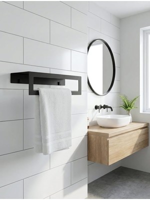 Novacraft Metal Raflı Banyo Havluluğu , 2mm Lazer Kesim Siyah Statik Toz Boyalı Modern Banyo Düzenleyici