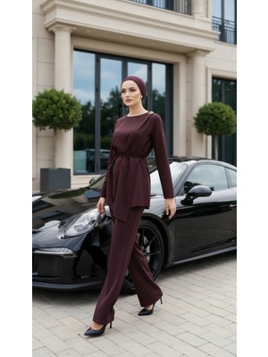 Vent Giyim Tesettür Kadın Asimetrik Tunik Pantolon Ikili Takım- Bayramlık/özel Gün Şık Tasarım