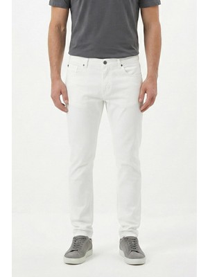 Sabri Özel Giotelli Erkek Beyaz Dar Kesim Slim Fit Dokuma Normal Bel Beş Cep Denim Pantolon