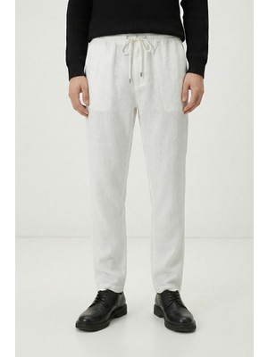 Giotelli Beyaz Dokuma Kumaş Normal Bel Standart Boy Erkek Pantolon