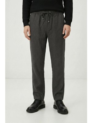 Giotelli Erkek Koyu Haki Normal Kesim Regular Fit %100 Keten Dokuma Lastikli Bel Pantolon
