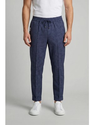 Giotelli Erkek Klasik Lacivert Yün Dokuma Kumaş Normal Bel Standart Boy Pantolon