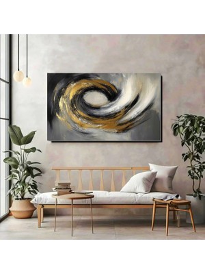 Artprinta Gold Spiral Soyut Kanvas Tablo – Modern Panoramik Duvar Dekoru