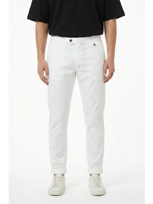 Sabri Özel Giotelli Erkek Beyaz Comfort Fit Pamuklu Gabardin Chino Pantolon