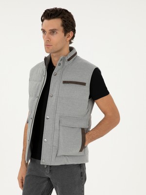 Cacharel Erkek Gri Melanj Dolgulu Deri Detaylı Mont Yelek 50294014-VR086