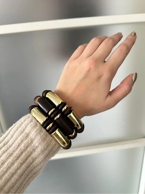 3 Lü Ahşapgold Detaylı Bileklik Seti