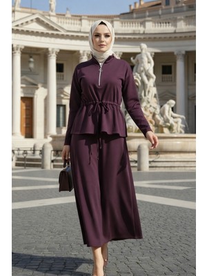 Vent Giyim Tesettür Kadın Krep Etekli Ikili Takım Beli Bağcıklı Spor Şık