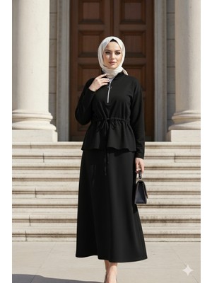 Vent Giyim Tesettür Kadın Krep Etekli Ikili Takım Beli Bağcıklı Spor Şık