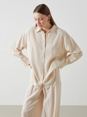 Lc Waikiki Yeni Sezon Dokulu Oversize Krinkle Kadın Gömlek