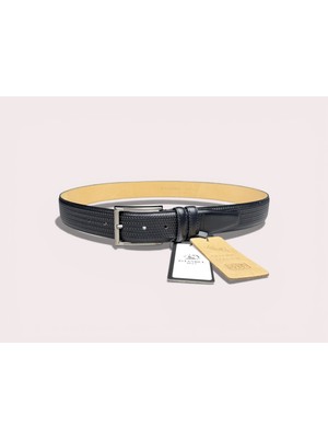 İstanbul Belt Hakiki Deri Erkek Kemer – Siyah –  3.5 cm – Hasır Desenli Klasik Model