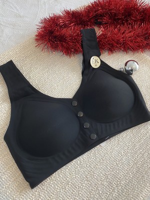 F.k Hayalet Kalıp Önü Düğmeli Siyah Sütyen