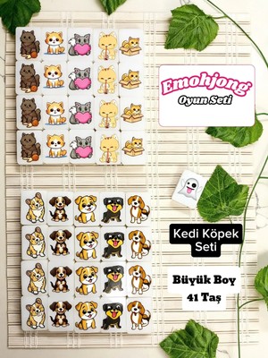 Emohjong Tiktok Fenomen Masa Oyunu Taş Eşleştirme Mahjong - Kedi Köpek