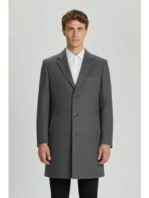 Sabri Özel Giotelli Gri Regular Fit Yün Karışımlı Ceket Yaka Orta Boy Erkek Palto