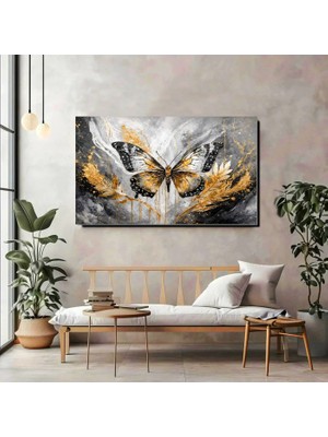 Artprinta Gold Butterfly Panoramik Kanvas Tablo – Lüks ve Modern Duvar Dekoru