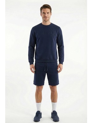 Sabri Özel Giotelli Lacivert Uzun Kollu Regular Bisiklet Yaka Alt-Üst Şortlu Takım