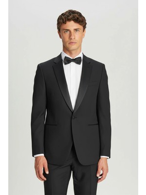 Sabri Özel Giotelli Erkek Siyah Dar Kesim Slim Fit  Dokuma Sivri Yaka Klasik Smokin & Damatlık