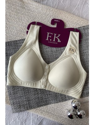 F.k Hayalet Kalıp Önü Düğmeli Ekru Sütyen