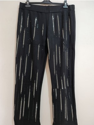 Anne Moda Ankara Kaliteli, Abiye Tarz, Işıltılı, Orta Yüksek Bel, Likralı Pantolon