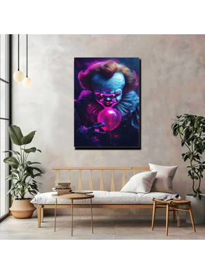 Artprinta Neon Palyaço Korku Kanvas Tablo – Modern Gotik Duvar Dekoru
