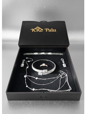 Kadın, Baget Kesim Zirkon Taşlı Gümüş Renkli 5`li Takı Seti