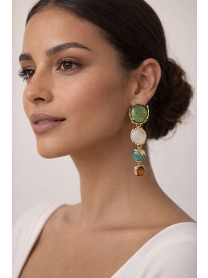 Versein Atelier Zara Model Doğal Taş Görünümlü Sallantılı Çelik Küpe