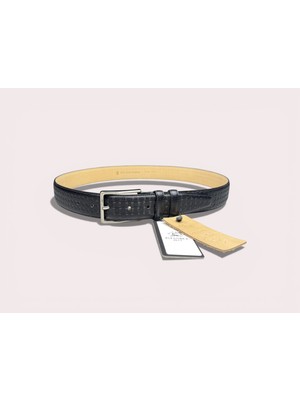 İstanbul Belt Hakiki Deri Erkek Kemer – Siyah – 3.5 cm – Klasik Model – Kare Dokulu Tasarım