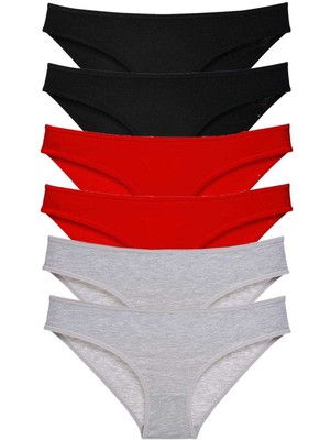 Royaleks 6 Adet Süper Eko Set Likralı Kadın Slip Külot Siyah Kırmızı Gri