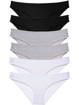 Royaleks 6 Adet Süper Eko Set Likralı Kadın Slip Külot Siyah Gri Beyaz