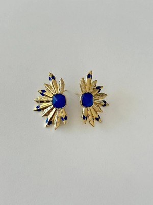 14K Çelik Üzeri Altın Kaplama Siyah Taşlı Yarım Yıldız Küpe