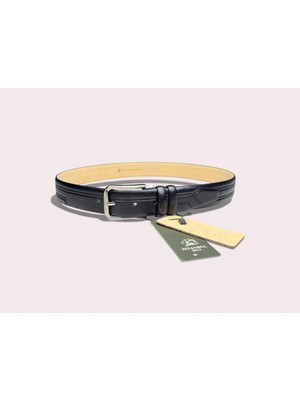 İstanbul Belt Hakiki Deri Siyah Erkek Kemer – 3.5 cm – Fütüristik Çizgi Detaylı