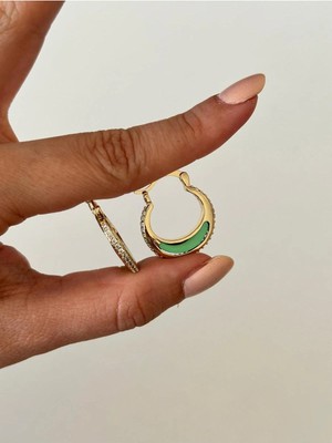 14K Çelik Üzeri Altın Kaplama Zirkon Taşlı Küpe