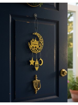 Lubiko Studio Lubıko Studıo Ramazan Süsü - Modern Hilal - Cami & Kandil Seti, Kapı, Duvar ve Perde Dekorasyonu (Pla)