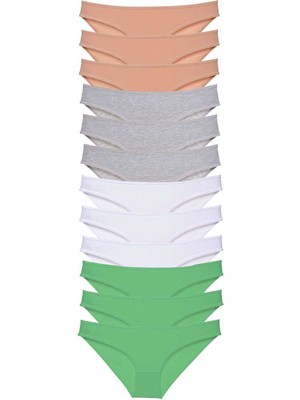 Royaleks 12 Adet Süper Eko Set Likralı Kadın Slip Külot Ten Gri Beyaz Yeşil