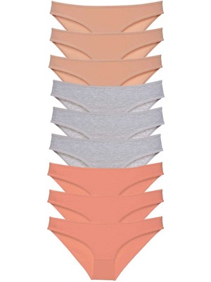 Royaleks 9 Adet Süper Eko Set Likralı Kadın Slip Külot Ten Gri Pudra