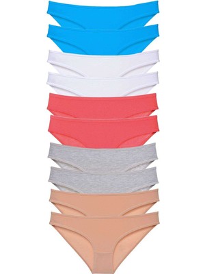 Royaleks 10 Adet Süper Eko Set Likralı Kadın Slip Ten Gri Beyaz Fuşya Mavi