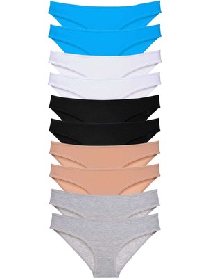 Royaleks 10 Adet Süper Eko Set Likralı Kadın Slip Siyah Ten Gri Beyaz Mavi
