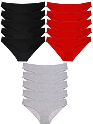 Royaleks 15 Adet Süper Eko Set Likralı Kadın Slip Külot Siyah Kırmızı Gri