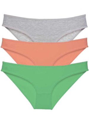 Royaleks 3 Adet Süper Eko Set Likralı Kadın Slip Külot Gri Pudra Yeşil