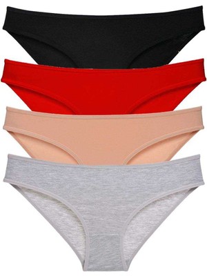 Royaleks 4 Adet Süper Eko Set Likralı Kadın Slip Külot Siyah Kırmızı Ten Gri