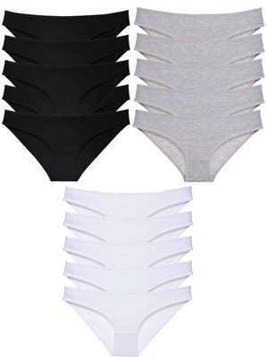 Royaleks 15 Adet Süper Eko Set Likralı Kadın Slip Külot Siyah Gri Beyaz